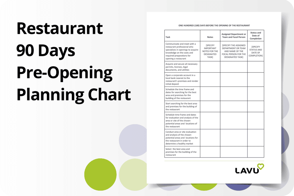 Restaurant 90 Day Pre-Opening Planning Chart