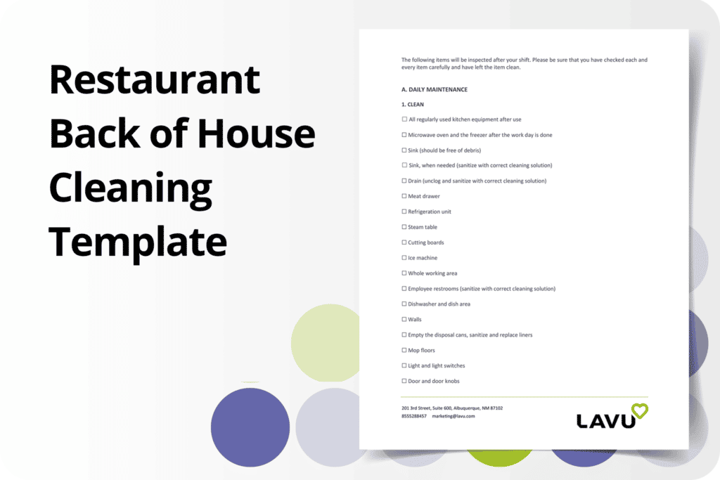 Restaurant Back of House Cleaning Checklist