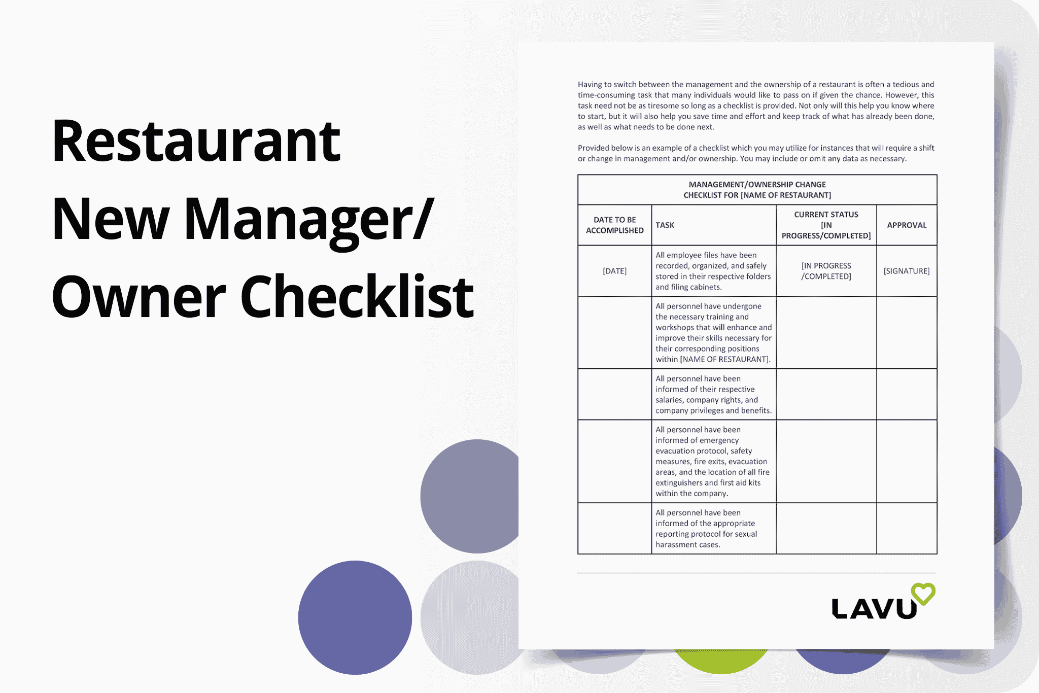 Restaurant New Manager/Owner Checklist | Lavu Resources